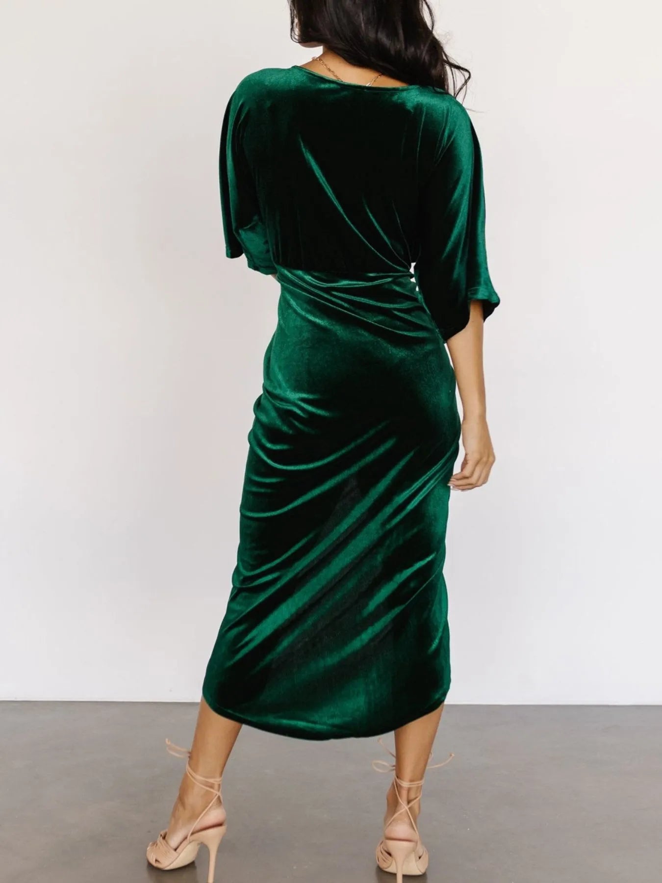 Ruched Surplice Half Sleeve Dress